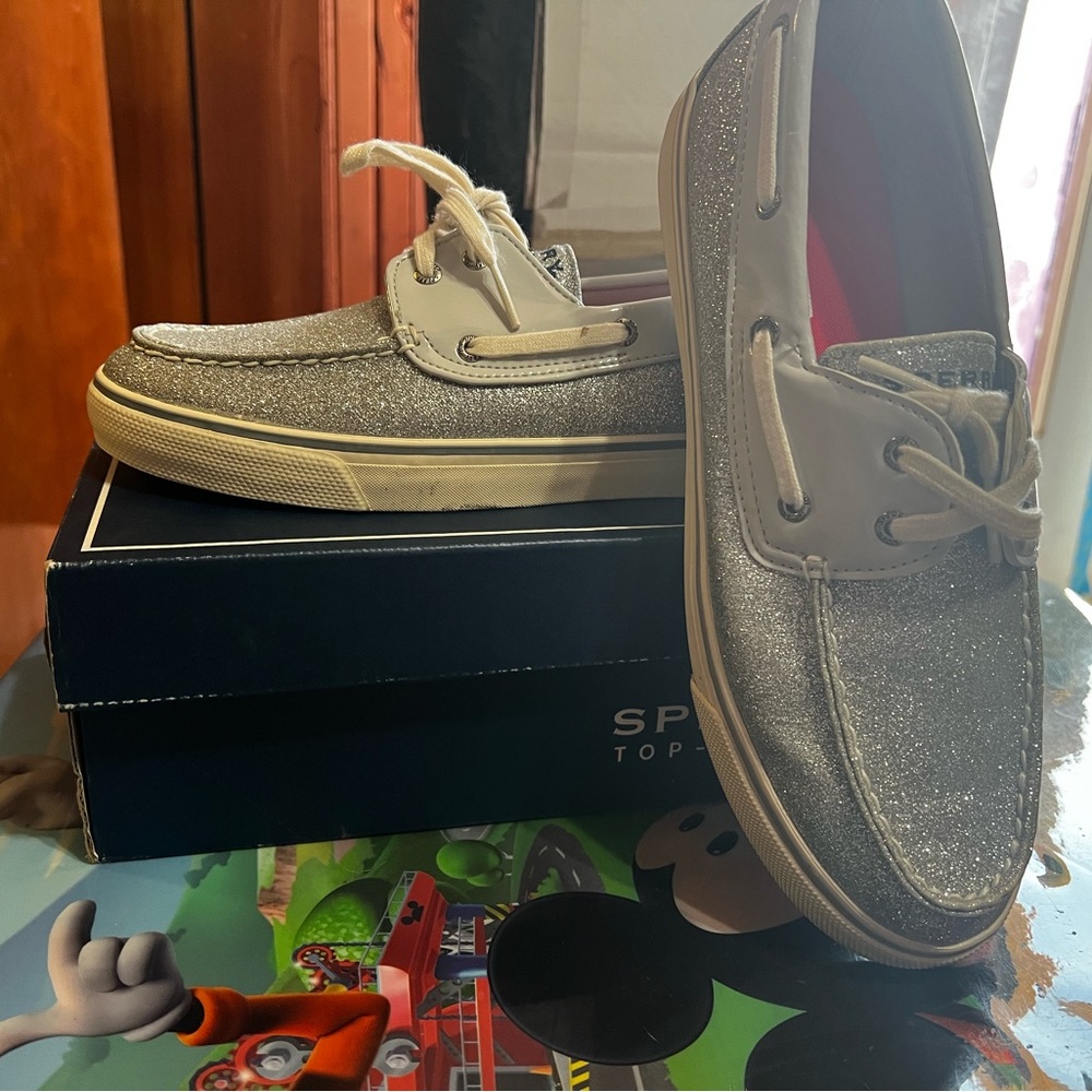 Sperry Silver Glitter Boat Shoes